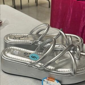 Seychelles Shiny Silver Platform Slides